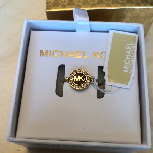 Michael Kors Gold Plated Stainless Steel Logo Ring Tortoise & Crystal Size 7 NWT - Picture 12 of 15